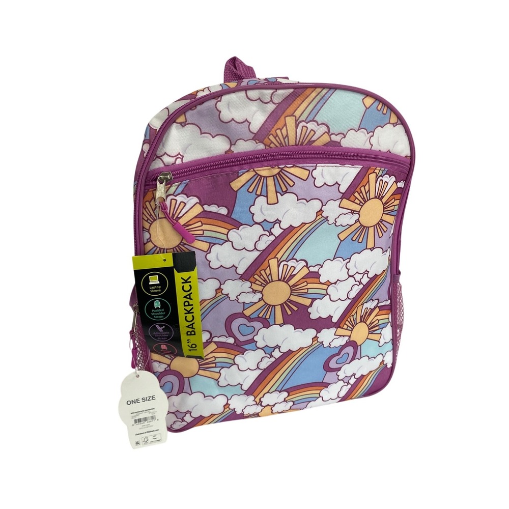 Wonder Nation Backpack Kids 16" Radiant Orchid Rainbow Sun NWT Laptop Sleeve